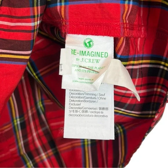 J Crew Smocked-neck Top in Good Tidings Holiday Red Plaid Blouse Balloon Sleeve - Picture 6 of 7